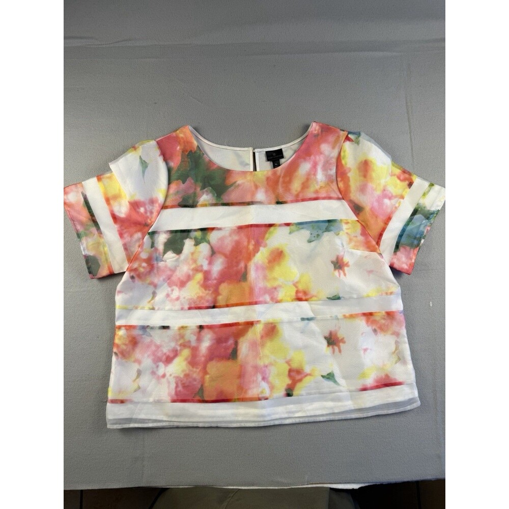 Worthington Multicolor Floral Lined Short Sleeve Blouse Women's XL